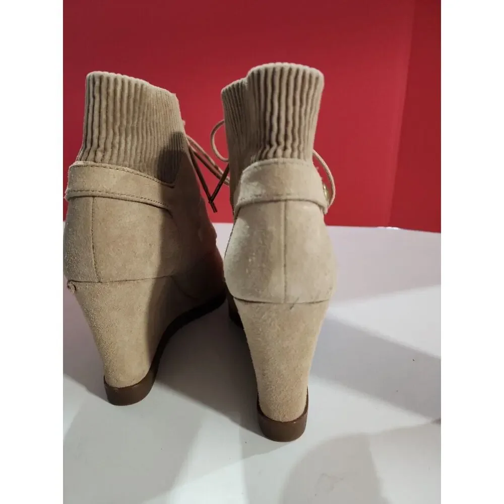 Womens MICHAEL KORS 160260 Beige Suede Wedge Boots sz. 10 M